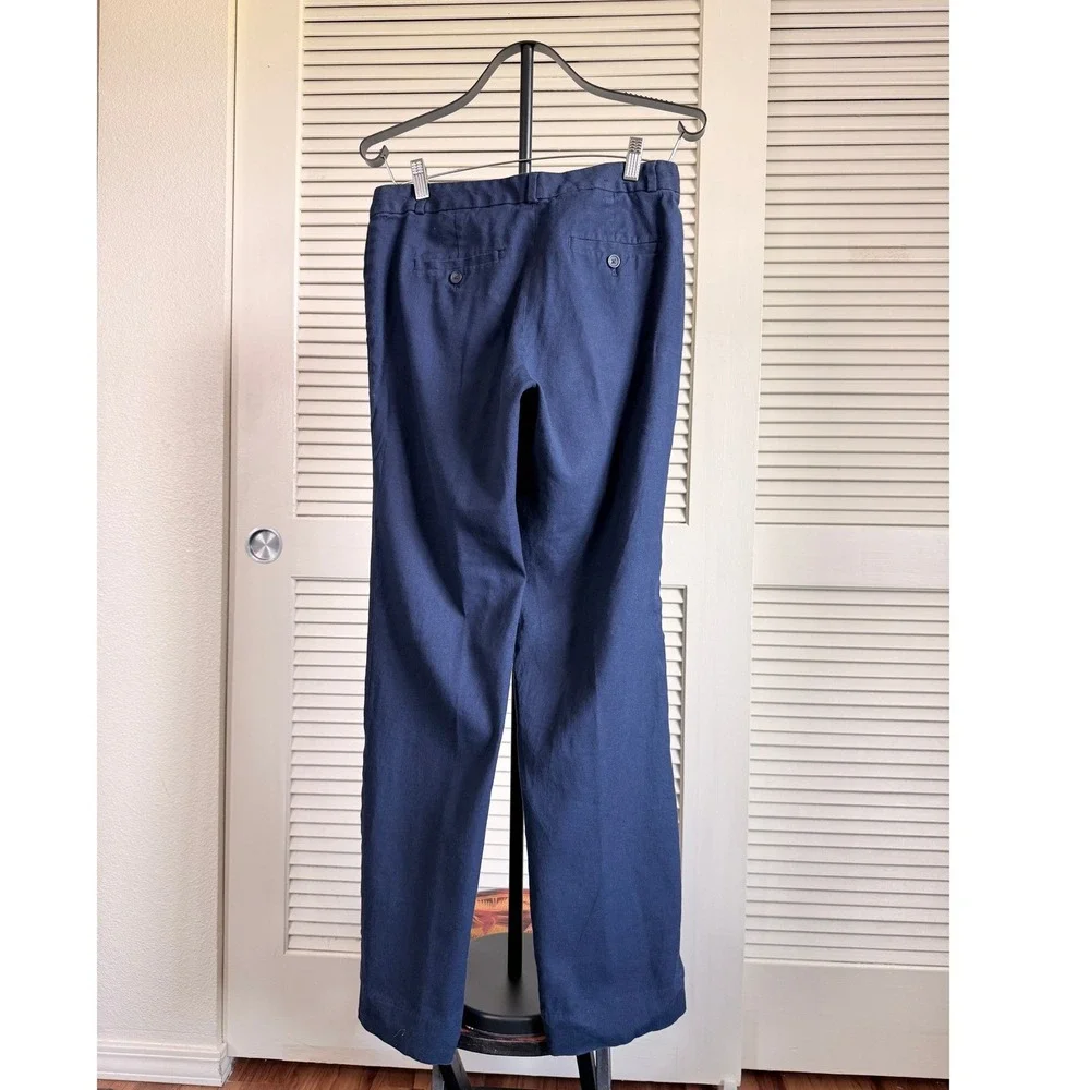 Banana Republic Logan Navy Blue Linen Cotton Straight Leg Dress Pants Size 6